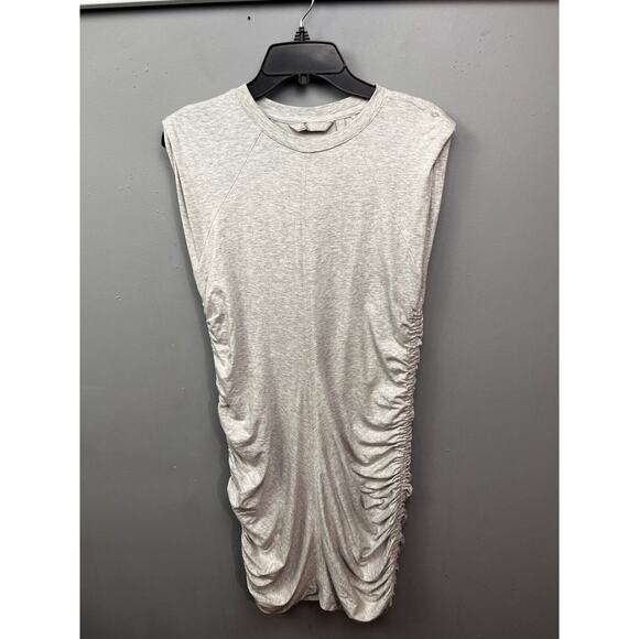 Athleta Apres Dress Womens Medium Light Gray Cap Sleeve Ruched Stretch Fitted‎ - Picture 1 of 10
